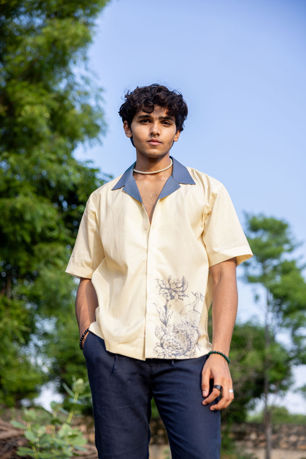 Ivory Printed Cotton Shirt