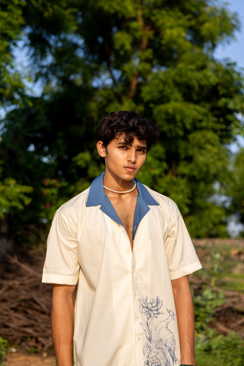 Ivory Printed Cotton Shirt
