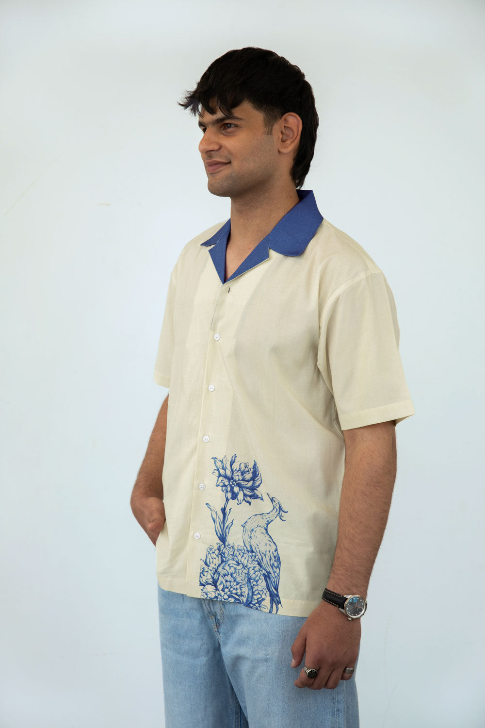Ivory Printed Cotton Shirt