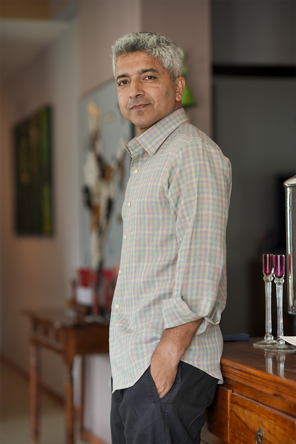 Mint Green Checked Linen Shirt