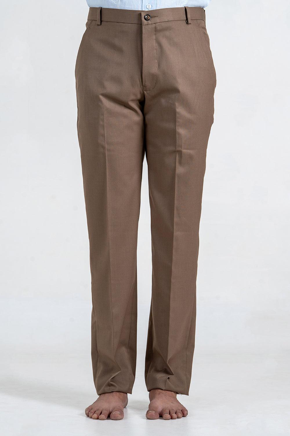 Tan Brown Cotton Straight Trouser