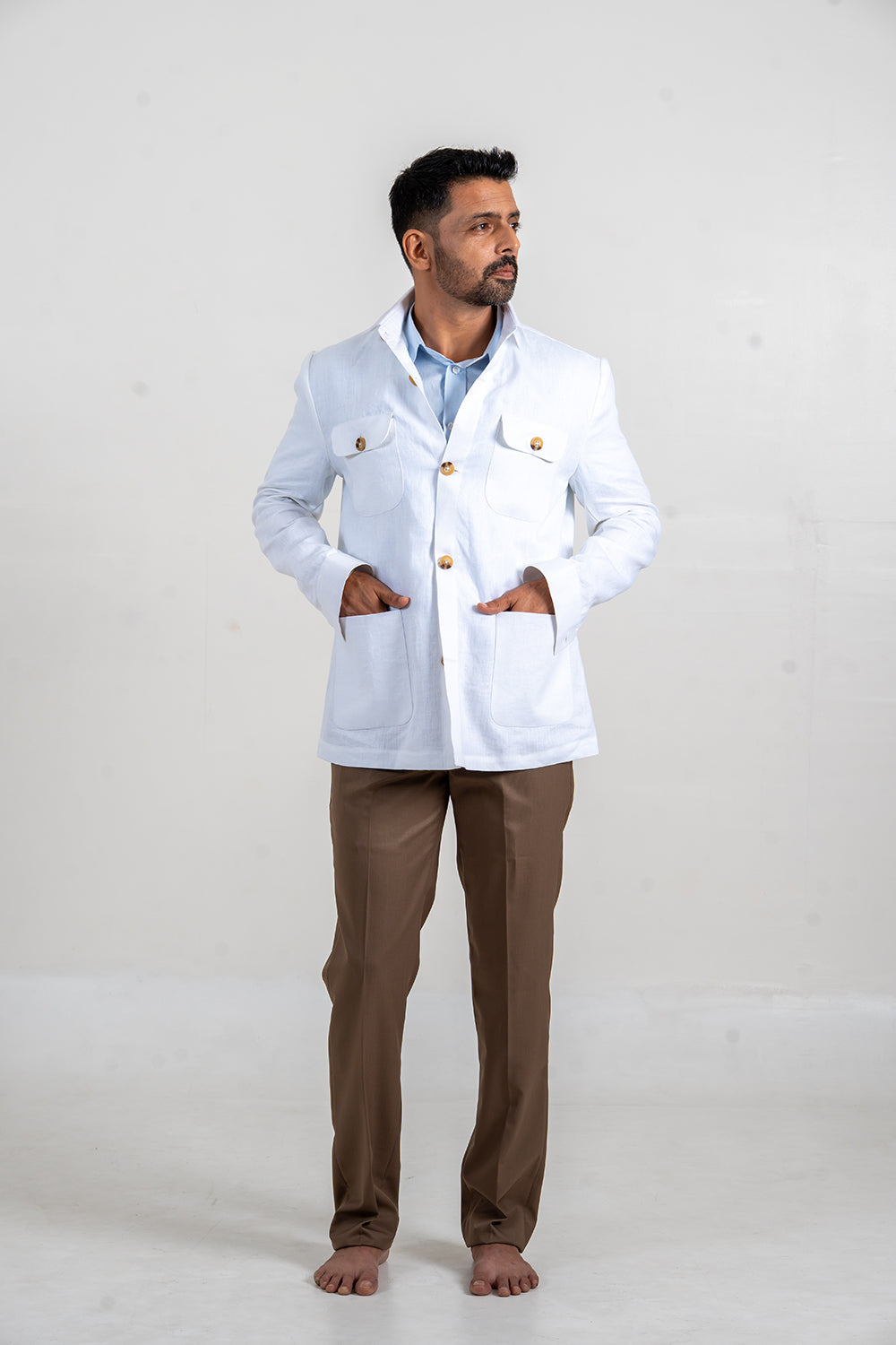 Tan Brown Cotton Straight Trouser