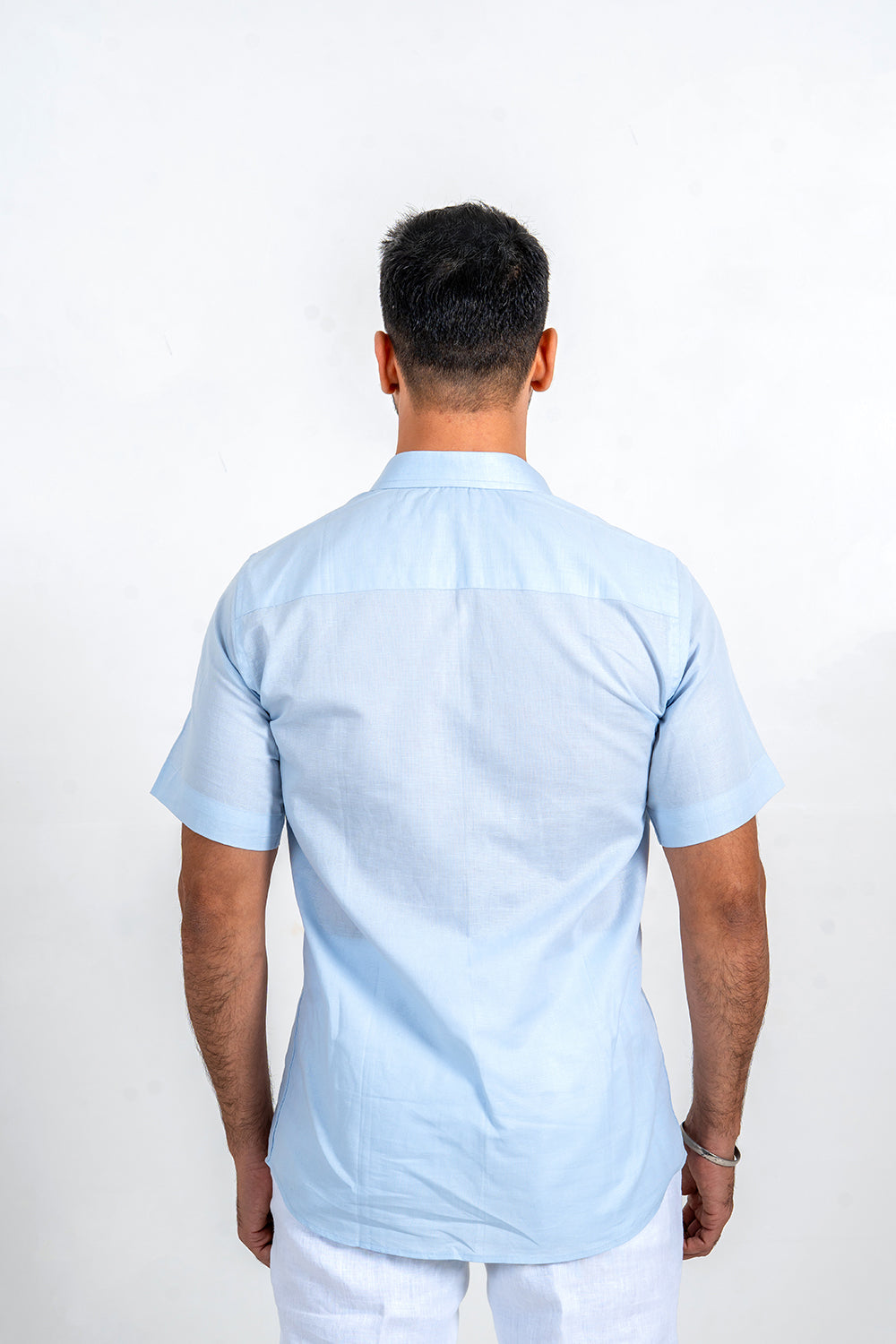 Soft Blue Cotton Linen-Embroidered Shirt