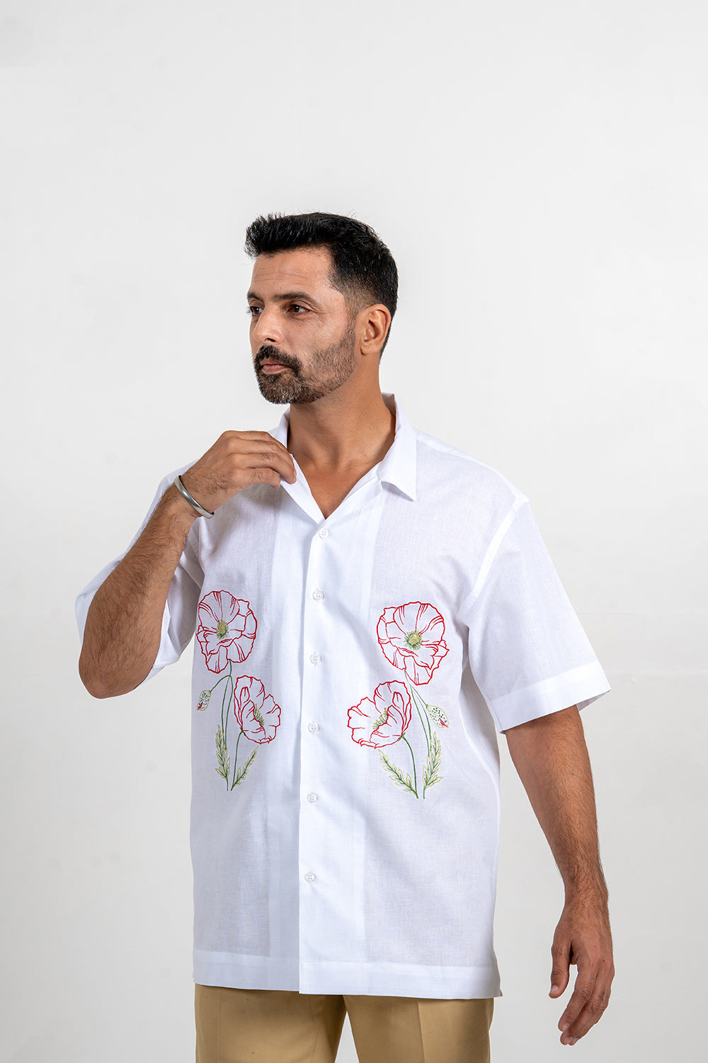 White Linen-Embroidered Shirt