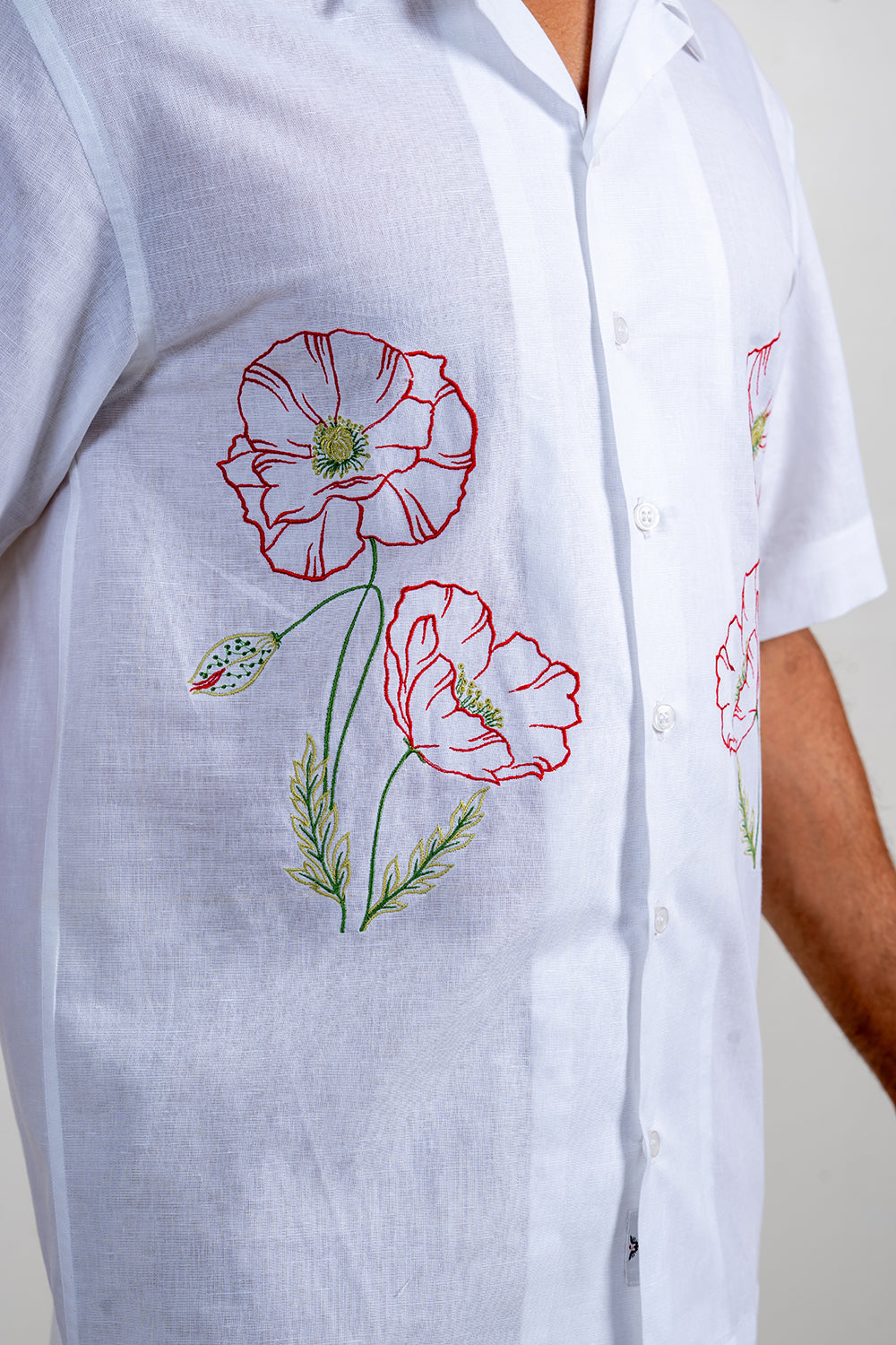 White Linen-Embroidered Shirt
