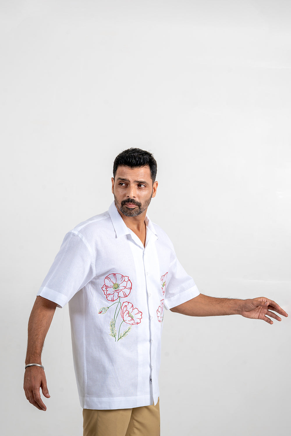 White Linen-Embroidered Shirt