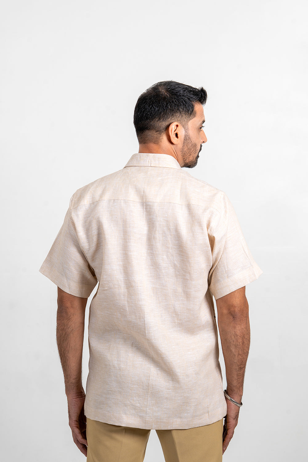 Beige Linen-Embroidered Shirt