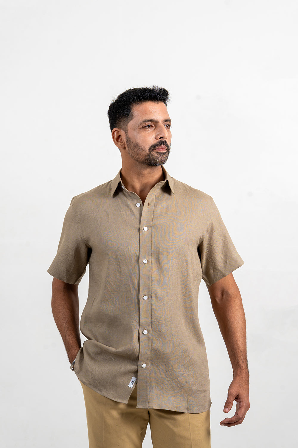 Light Olive Linen Half Sleeve Shirt