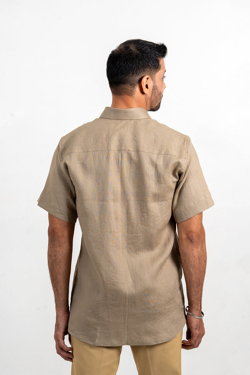Light Olive Linen Half Sleeve Shirt