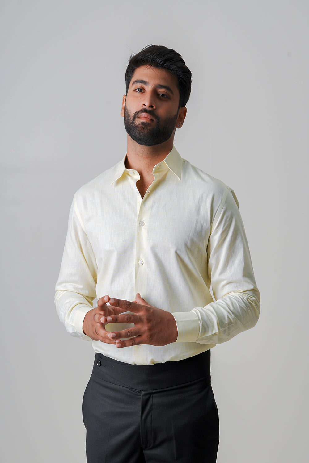 Powder Yellow Cotton Linen Full Sleeve Shirt
