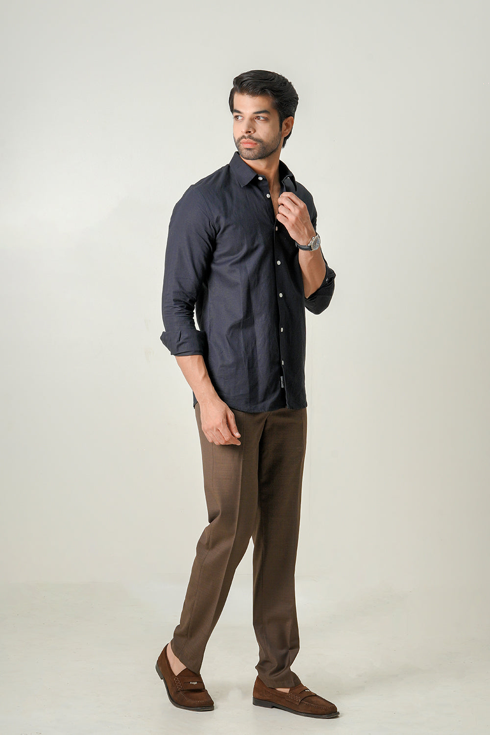 Black Cotton Linen Full Sleeve Shirt