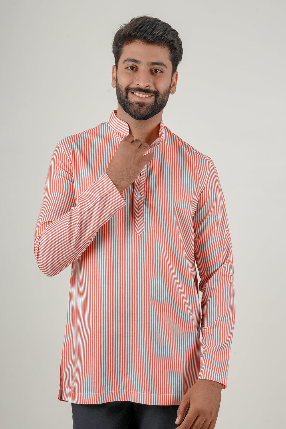 Red And White Striped Short Kurta