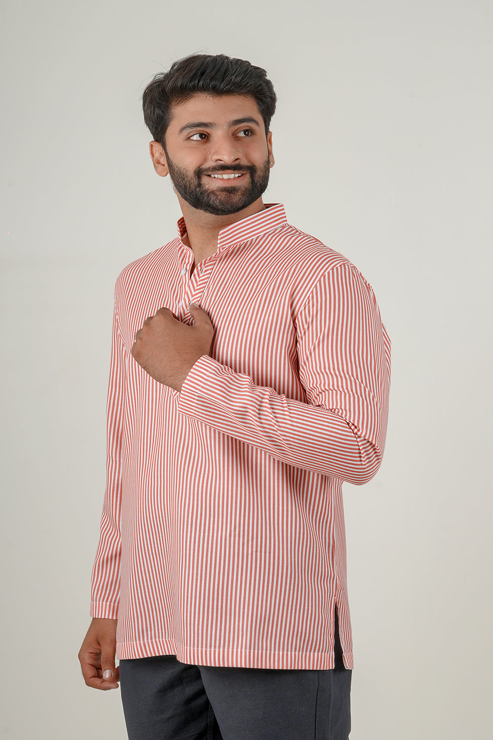 Red And White Striped Short Kurta