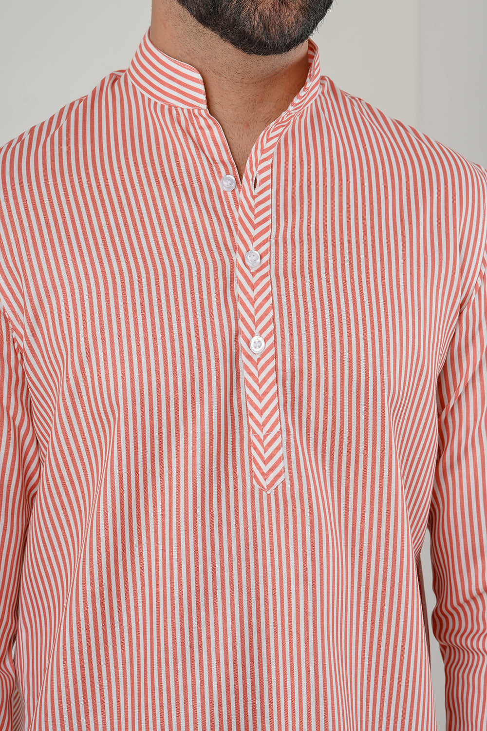 Red And White Striped Short Kurta