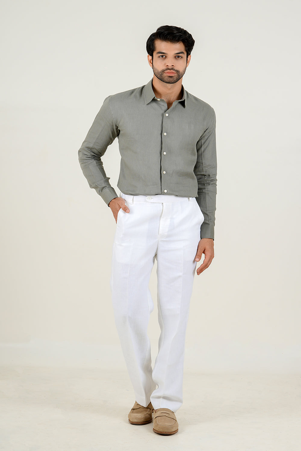Olive Green Linen Shirt