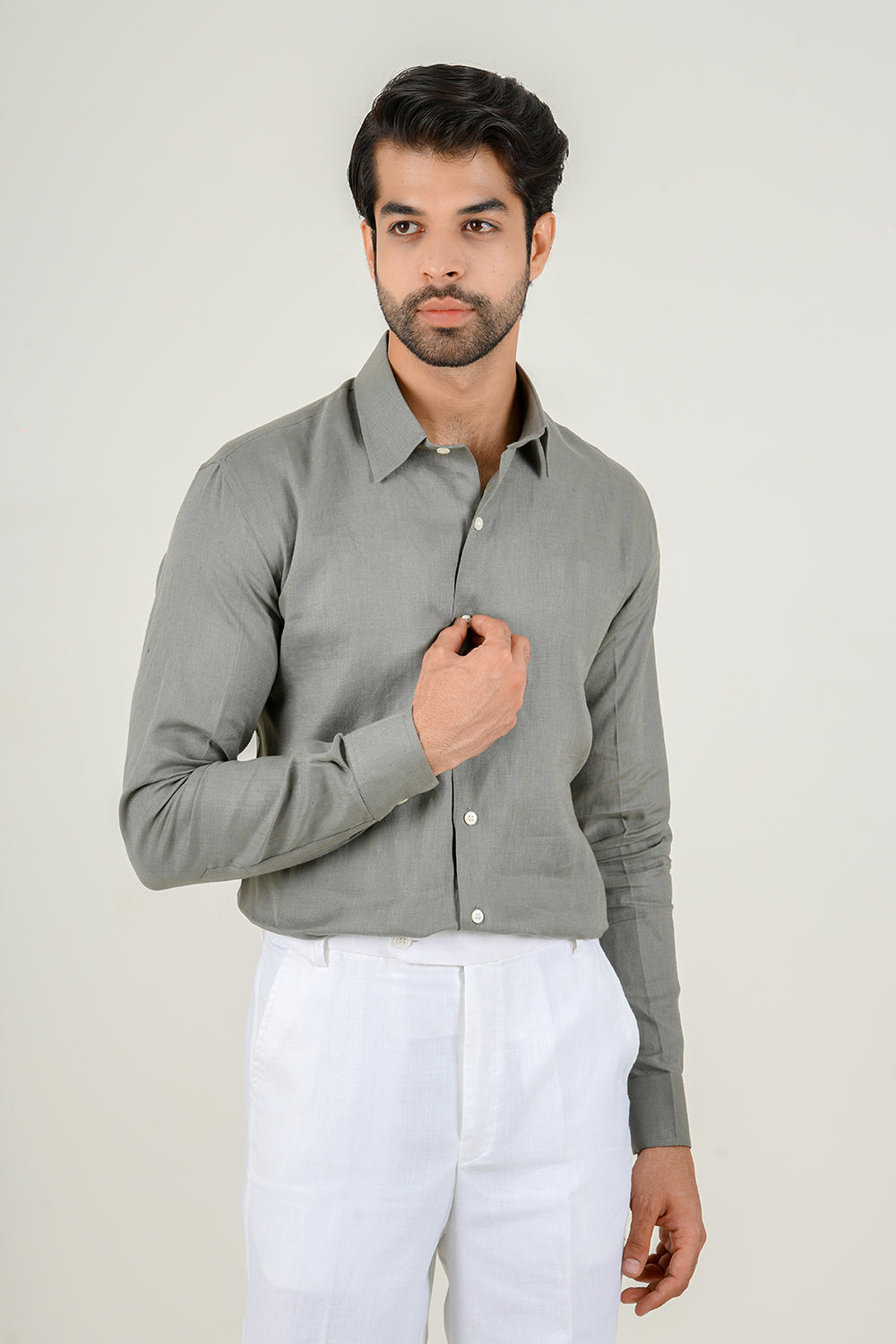 Olive Green Linen Shirt