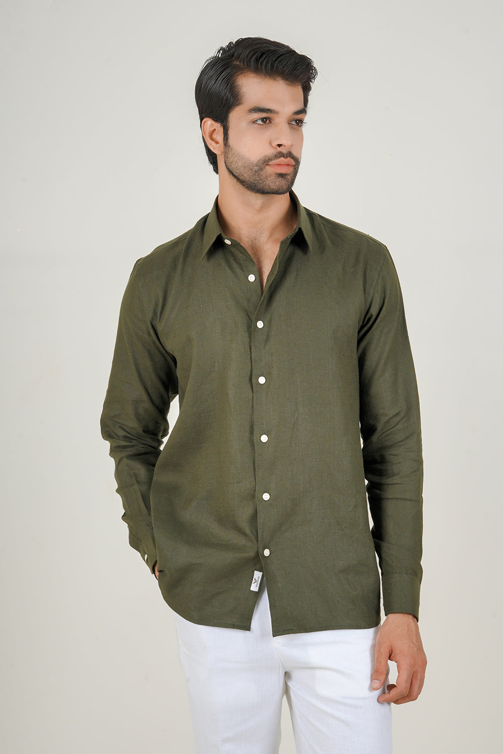 Dark Olive Green Linen Shirt