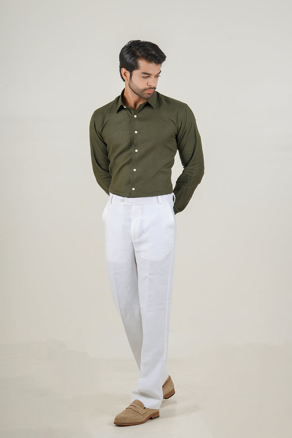 Dark Olive Green Linen Shirt