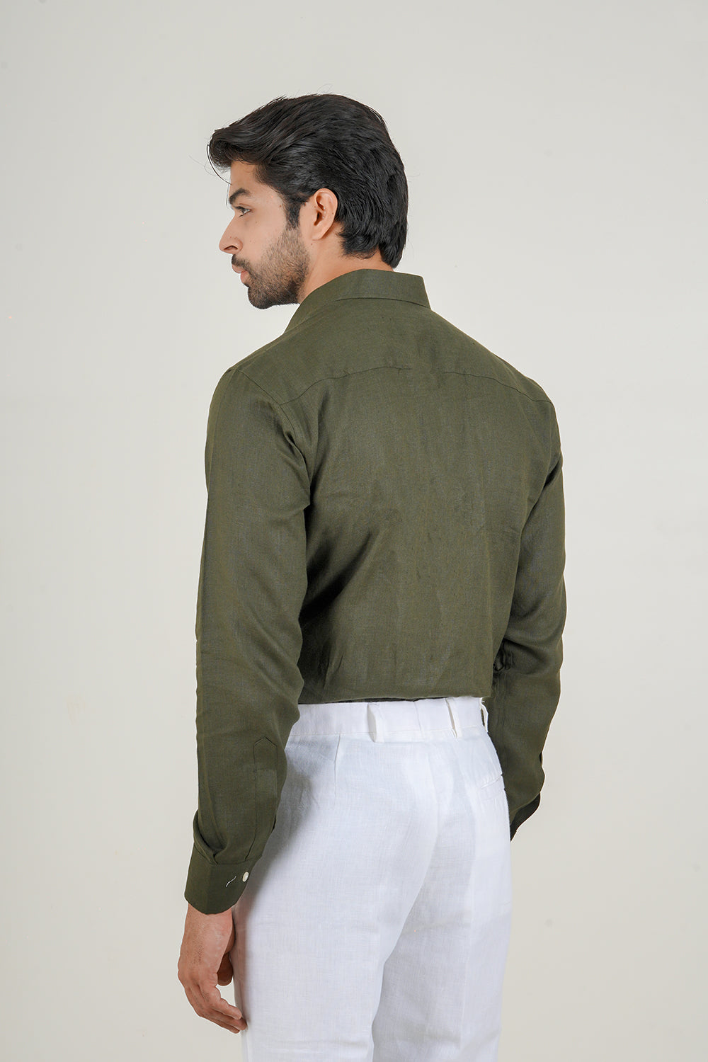 Dark Olive Green Linen Shirt