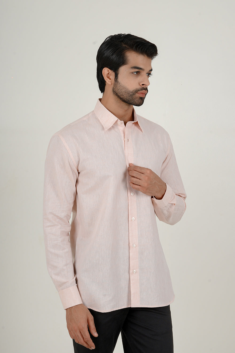 Powder Pink Linen Button Down Shirt