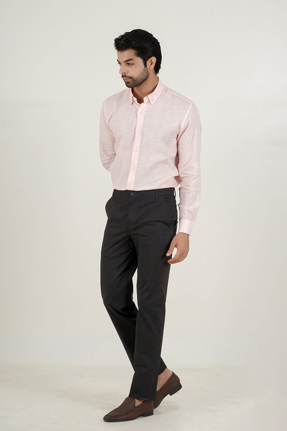 Powder Pink Linen Button Down Shirt