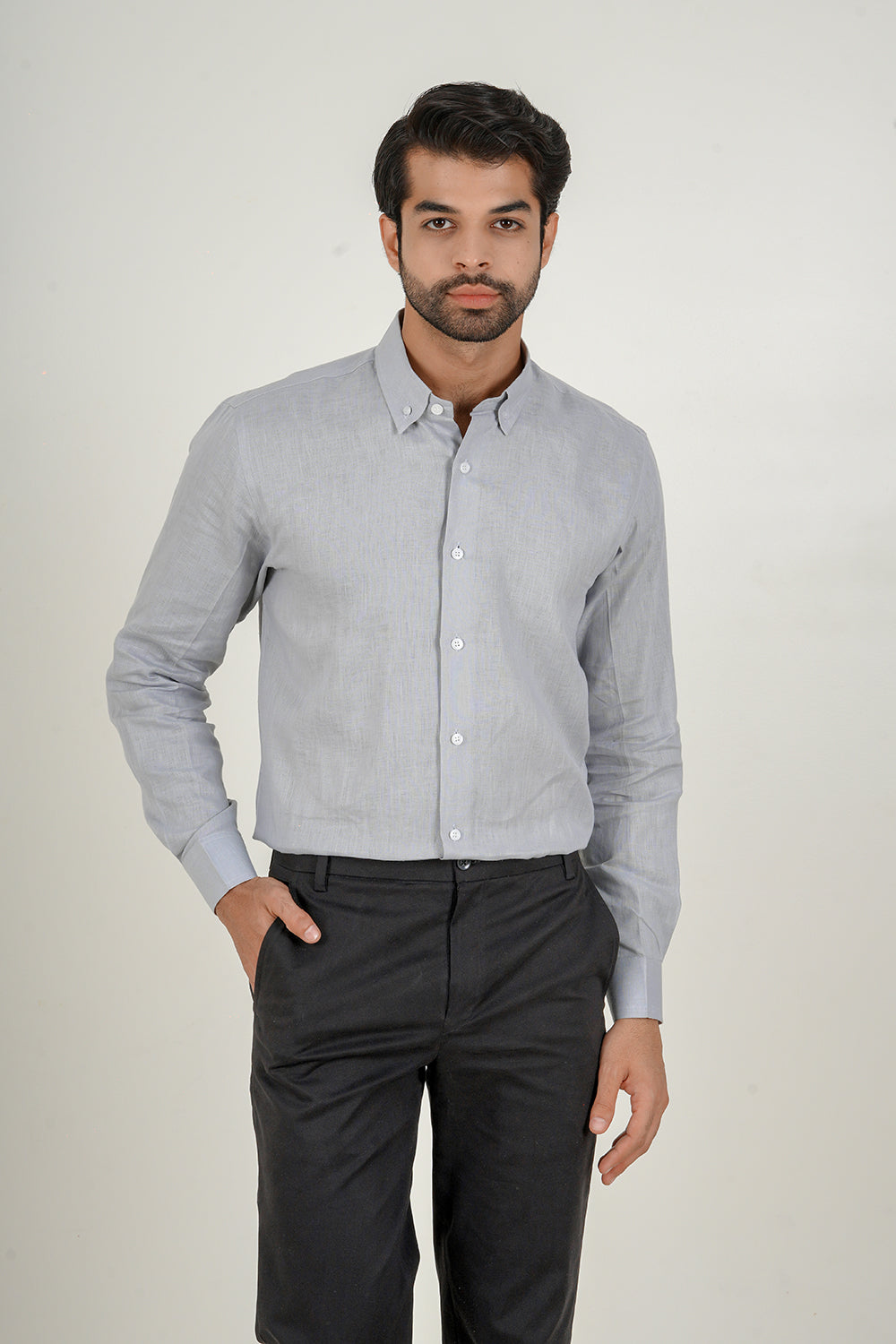 Light Grey Linen Button Down Shirt