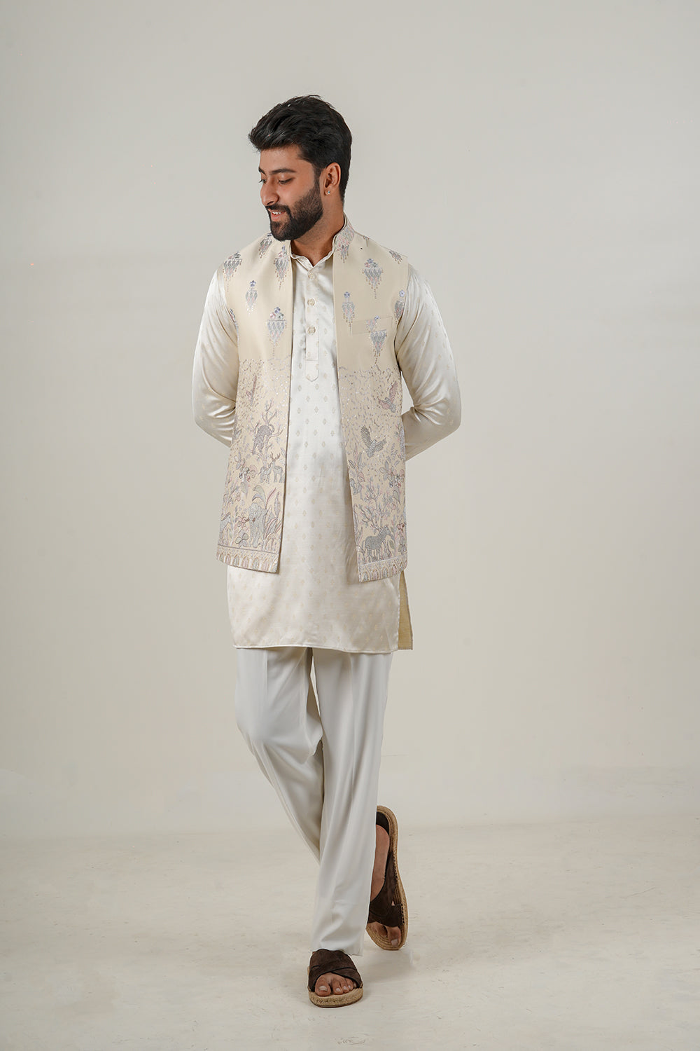 Nature Embroidered Nehru Jacket Set