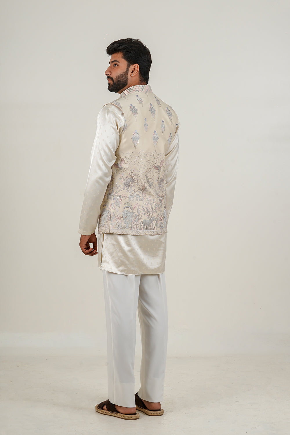 Nature Embroidered Nehru Jacket Set