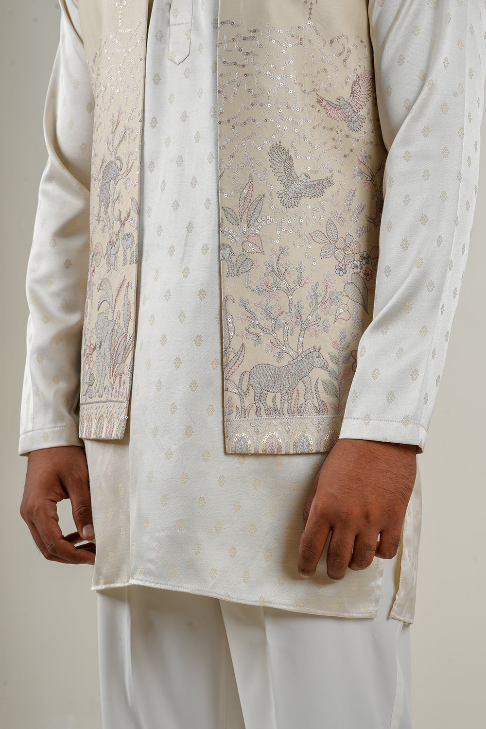 Nature Embroidered Nehru Jacket Set