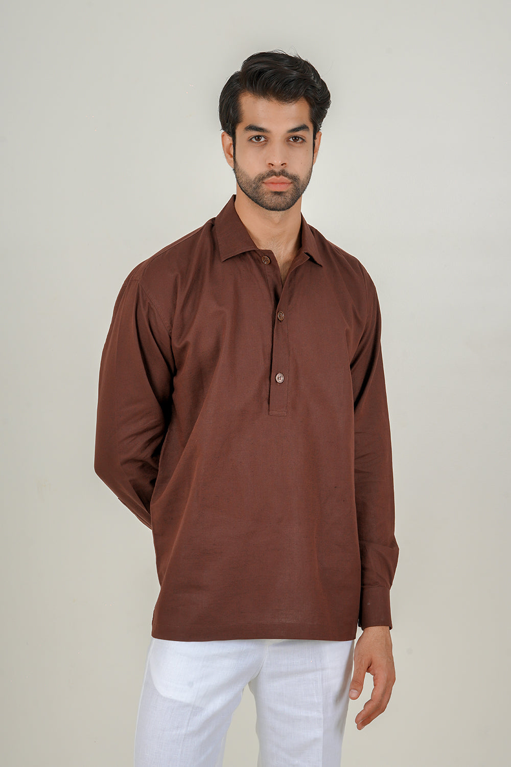 Brown Cotton Linen Kurta