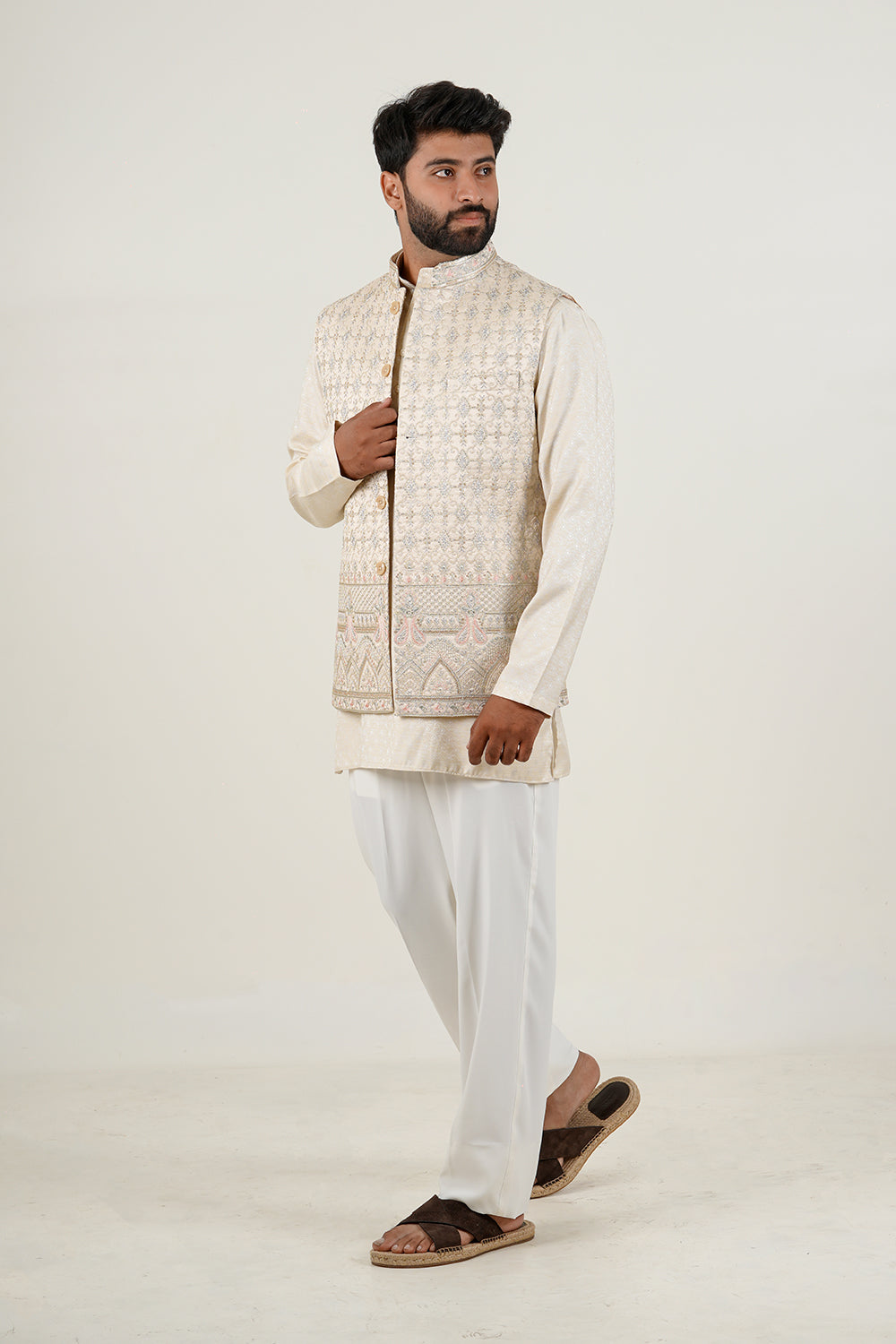 Ivory Royal Embroidered Nehru Jacket Set