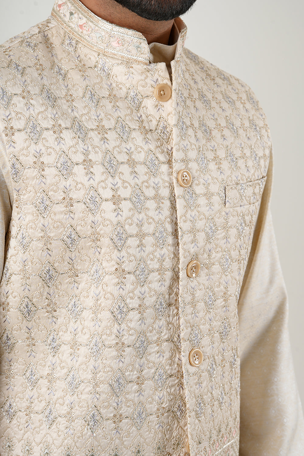 Ivory Royal Embroidered Nehru Jacket Set