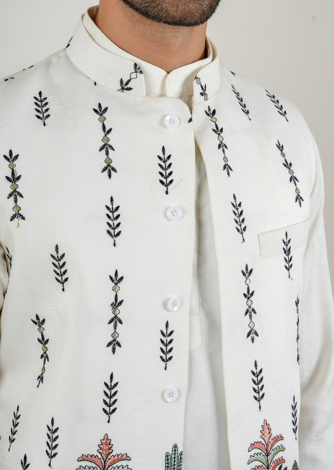 Embroidered Nehru Jacket Set