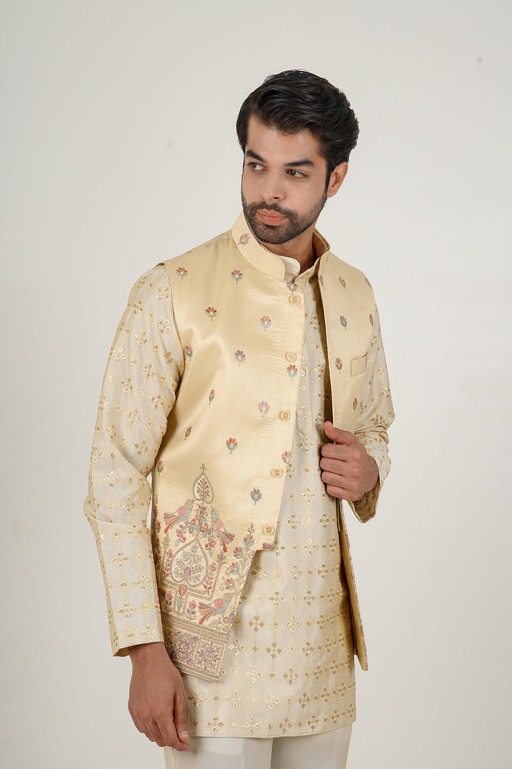 Golden Bloom Nehru Jacket Set