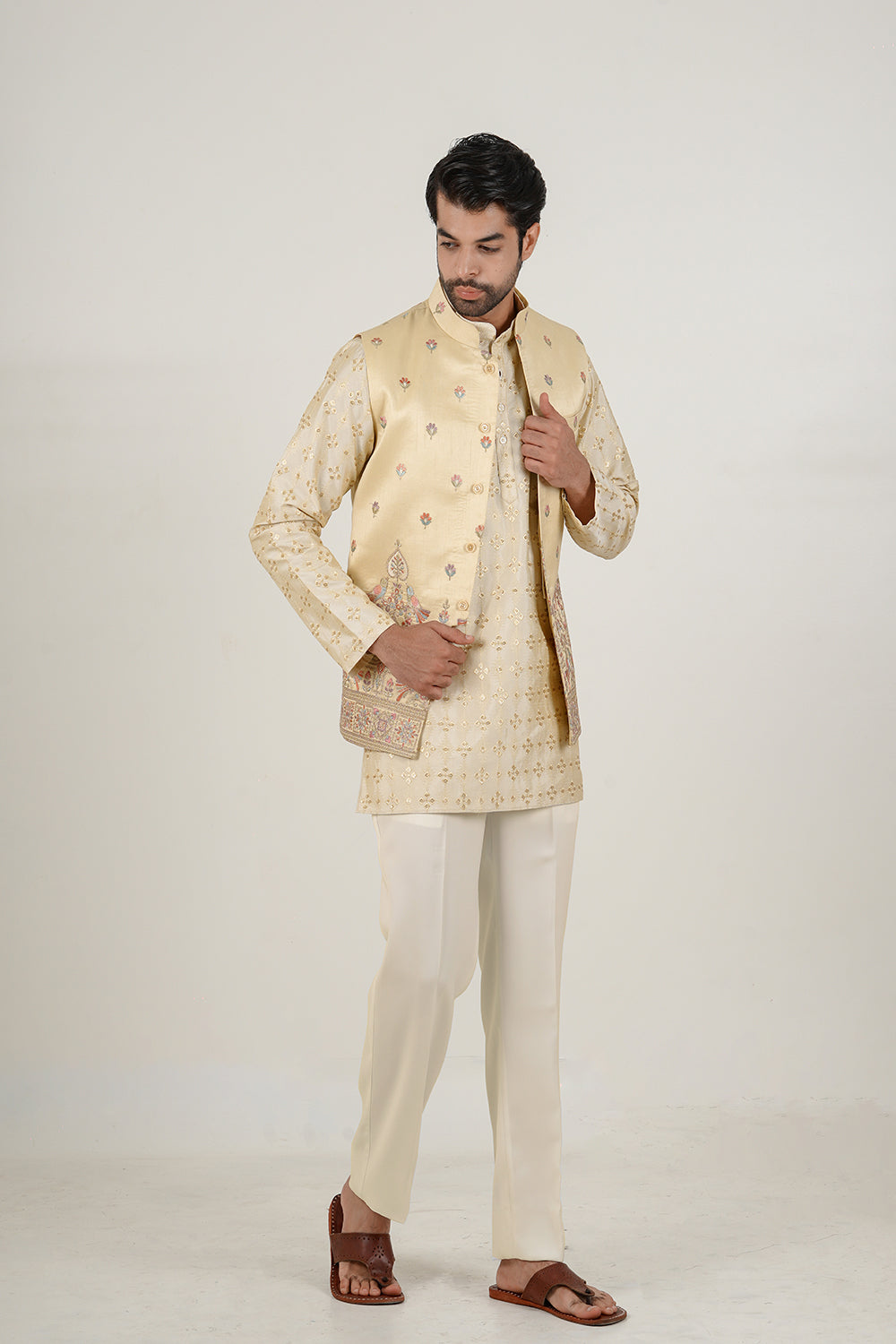 Golden Bloom Nehru Jacket Set