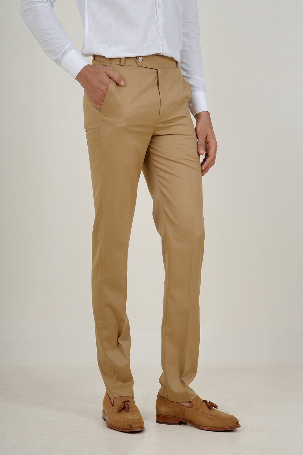 Beige Cotton Wool Pants