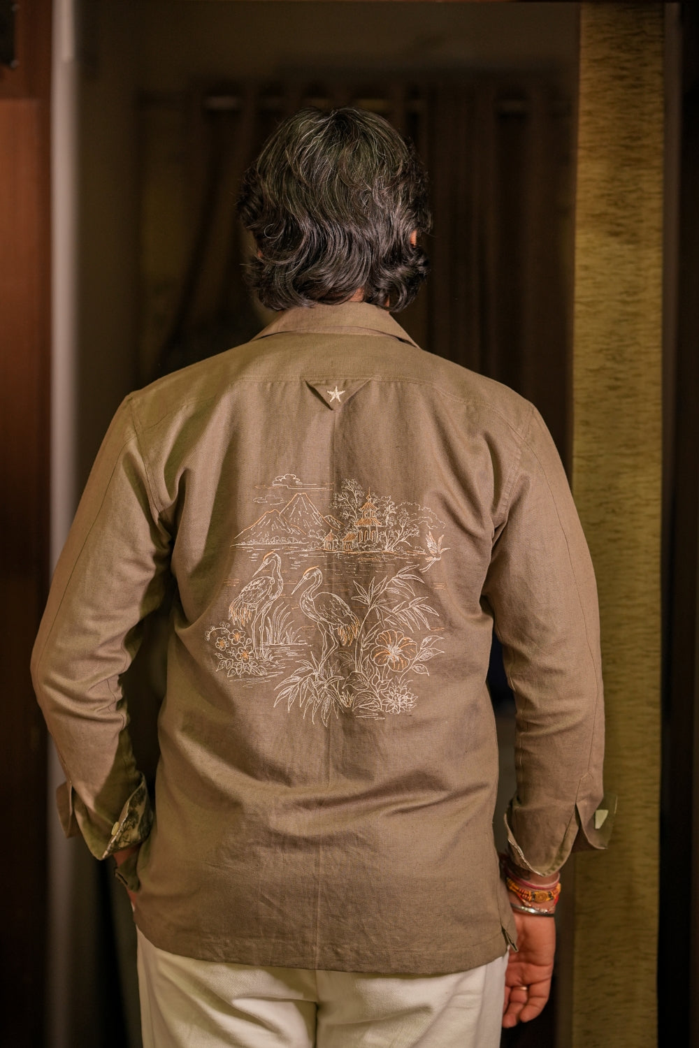 Embroidered Olive Green Shirt