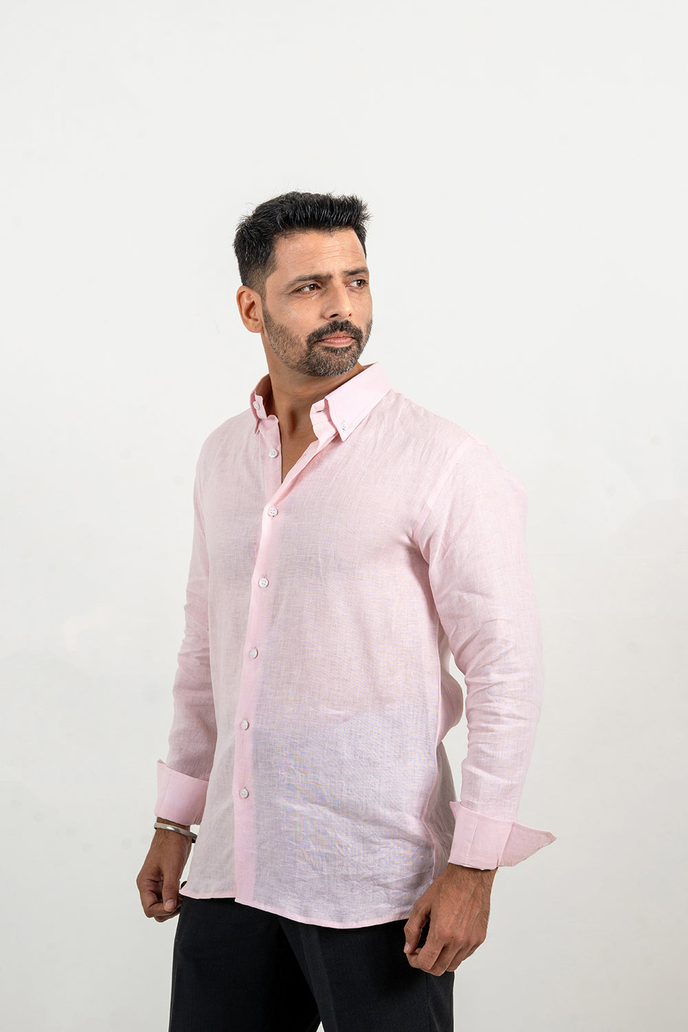 Powder Pink Linen Button Down Shirt