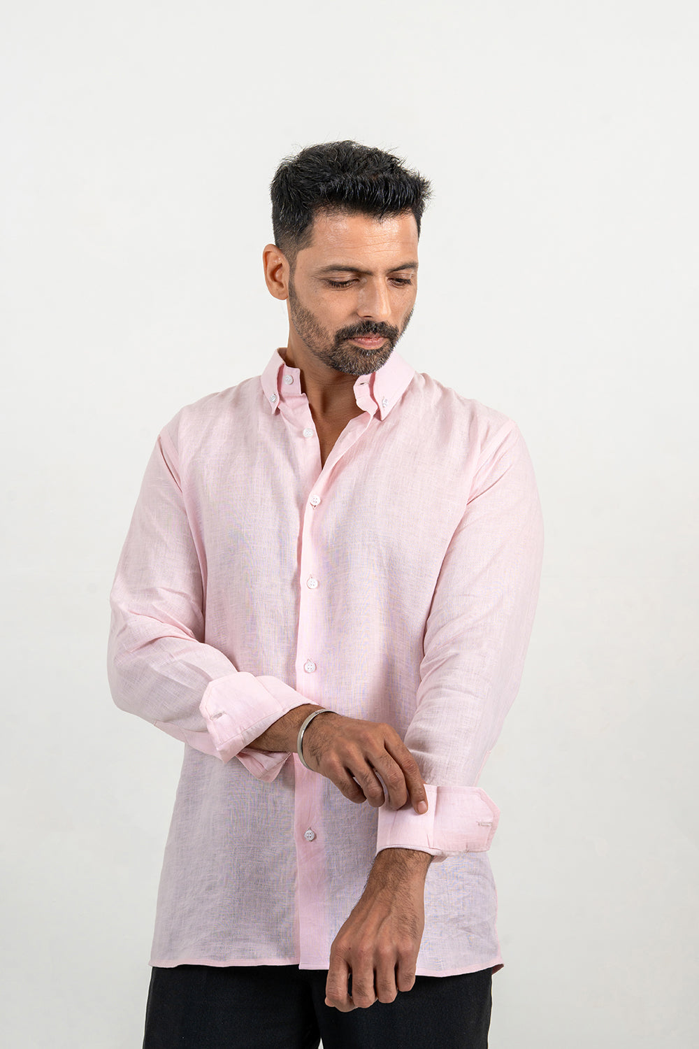 Powder Pink Linen Button Down Shirt