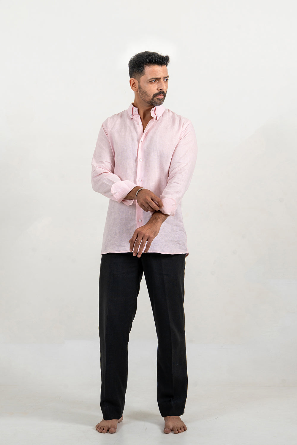 Powder Pink Linen Button Down Shirt