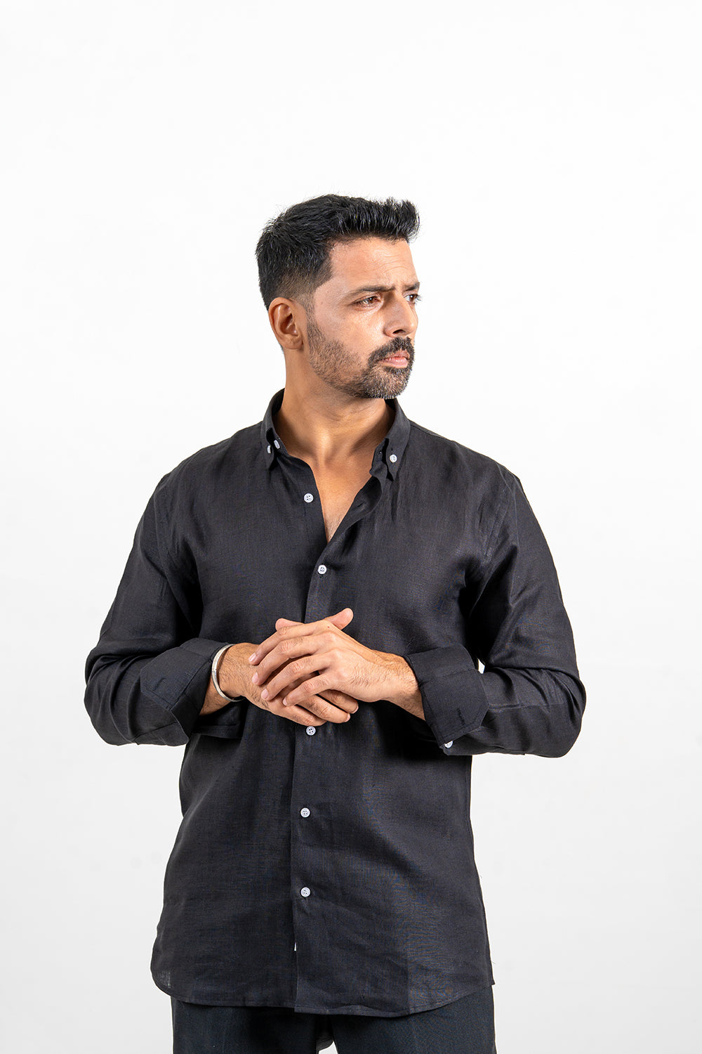 Black Linen Button Down Shirt