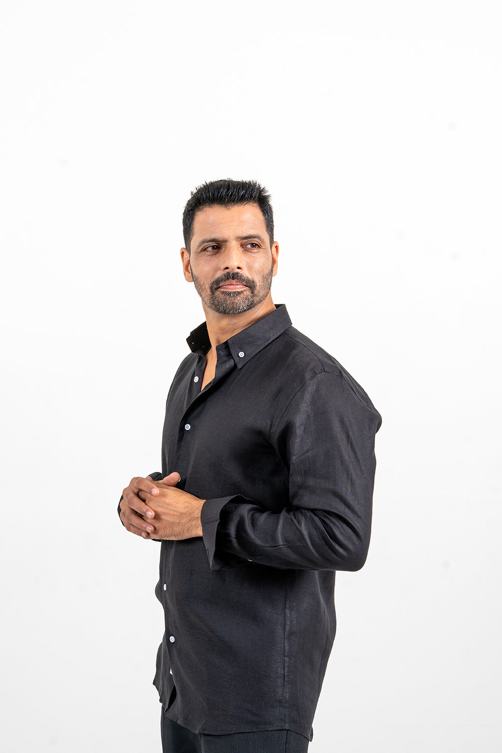 Black Linen Button Down Shirt