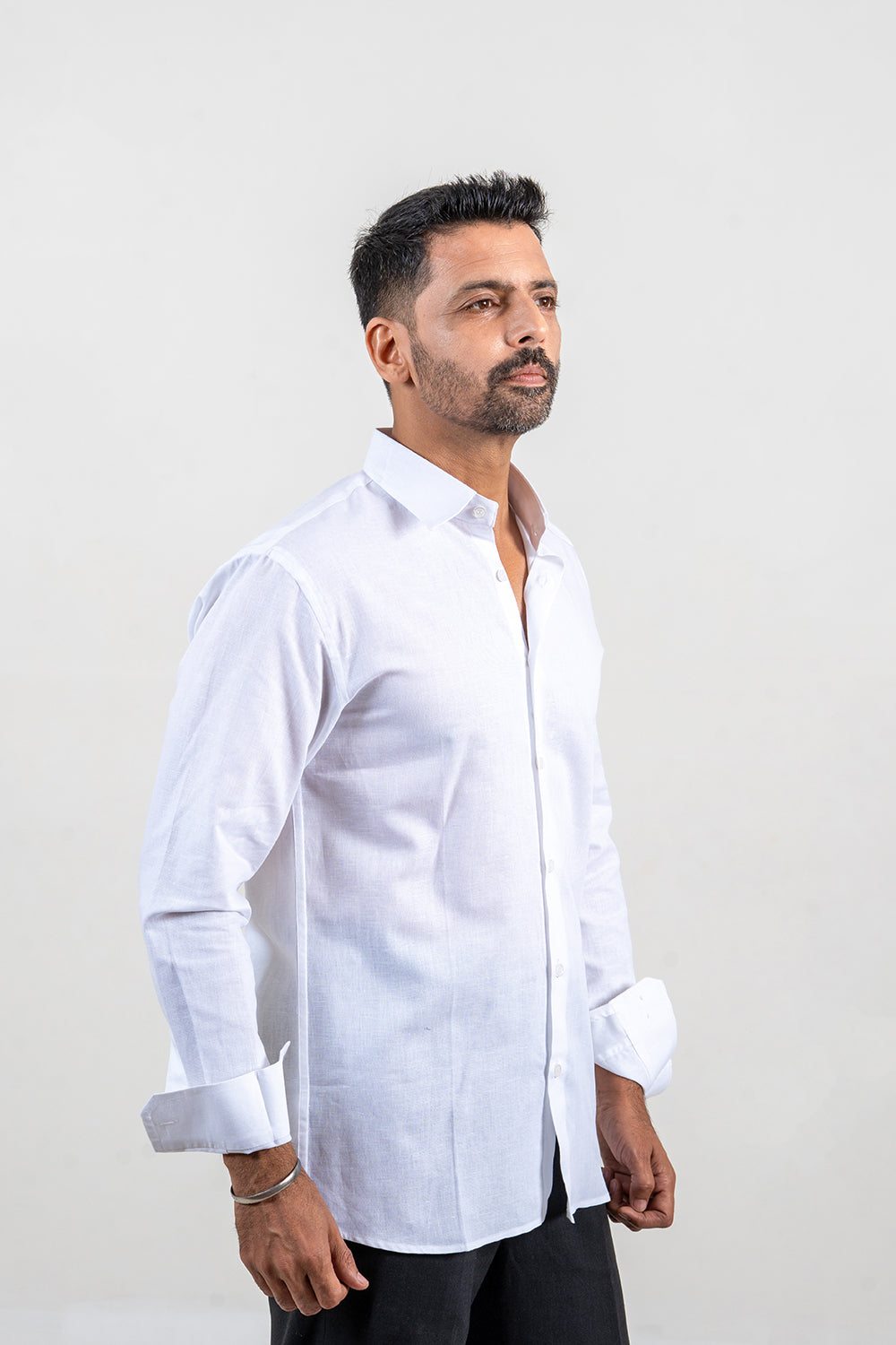 White Cotton-Linen Full Sleeve Shirt