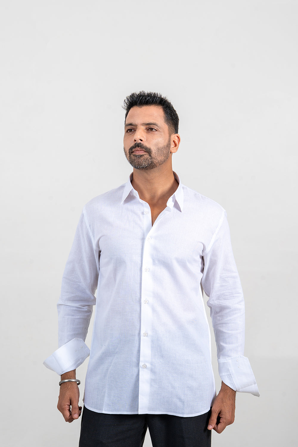 White Cotton-Linen Full Sleeve Shirt