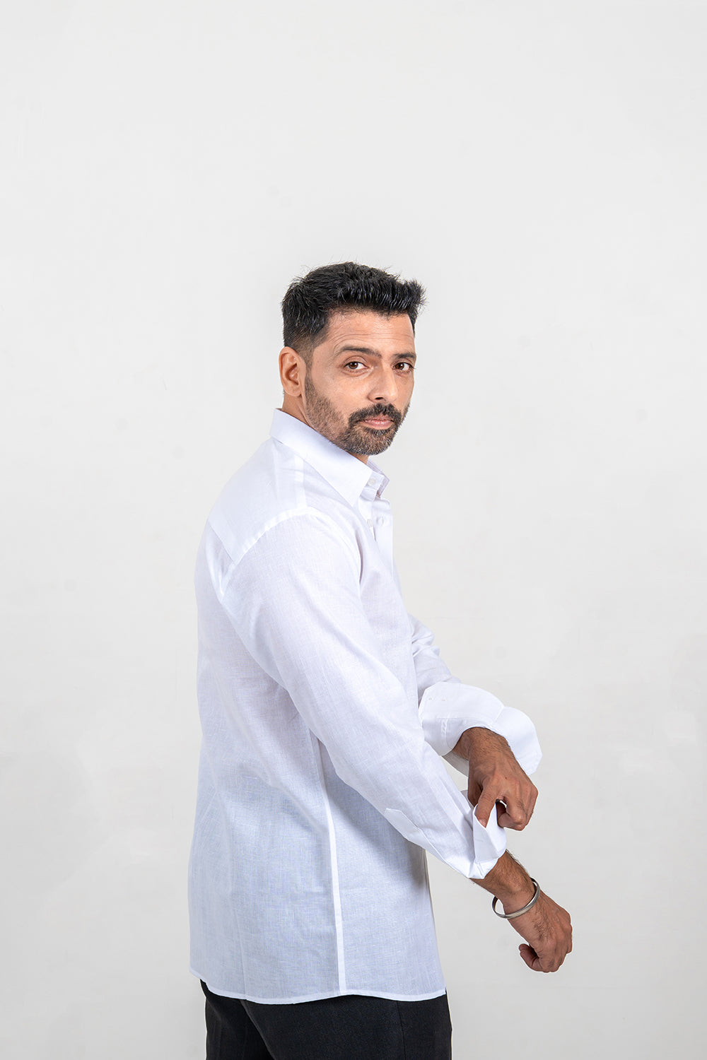 White Cotton-Linen Full Sleeve Shirt