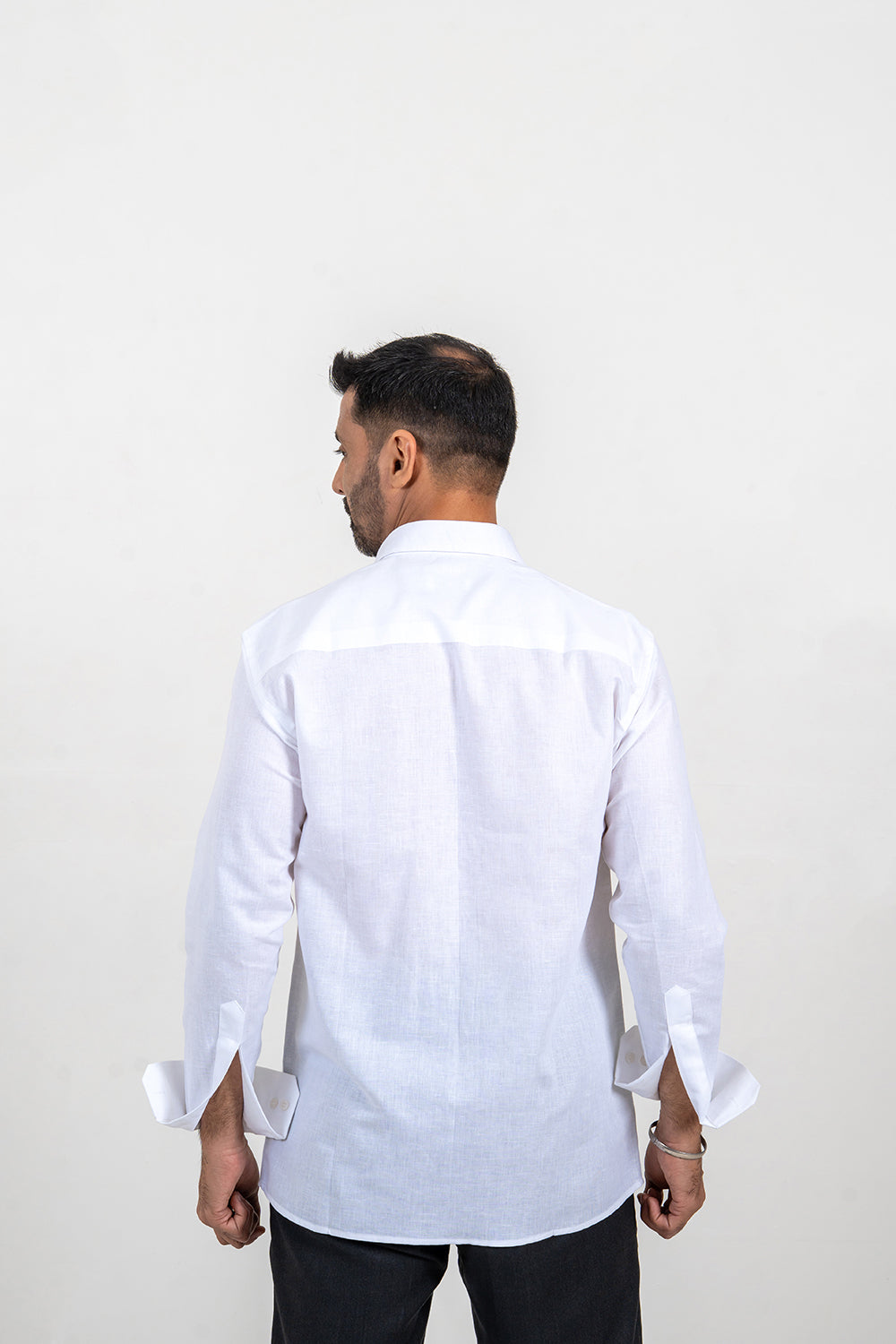 White Cotton-Linen Full Sleeve Shirt