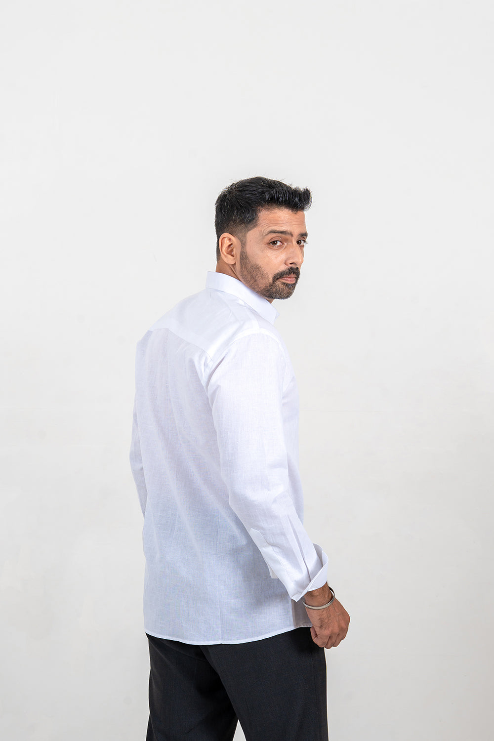 White Cotton-Linen Full Sleeve Shirt
