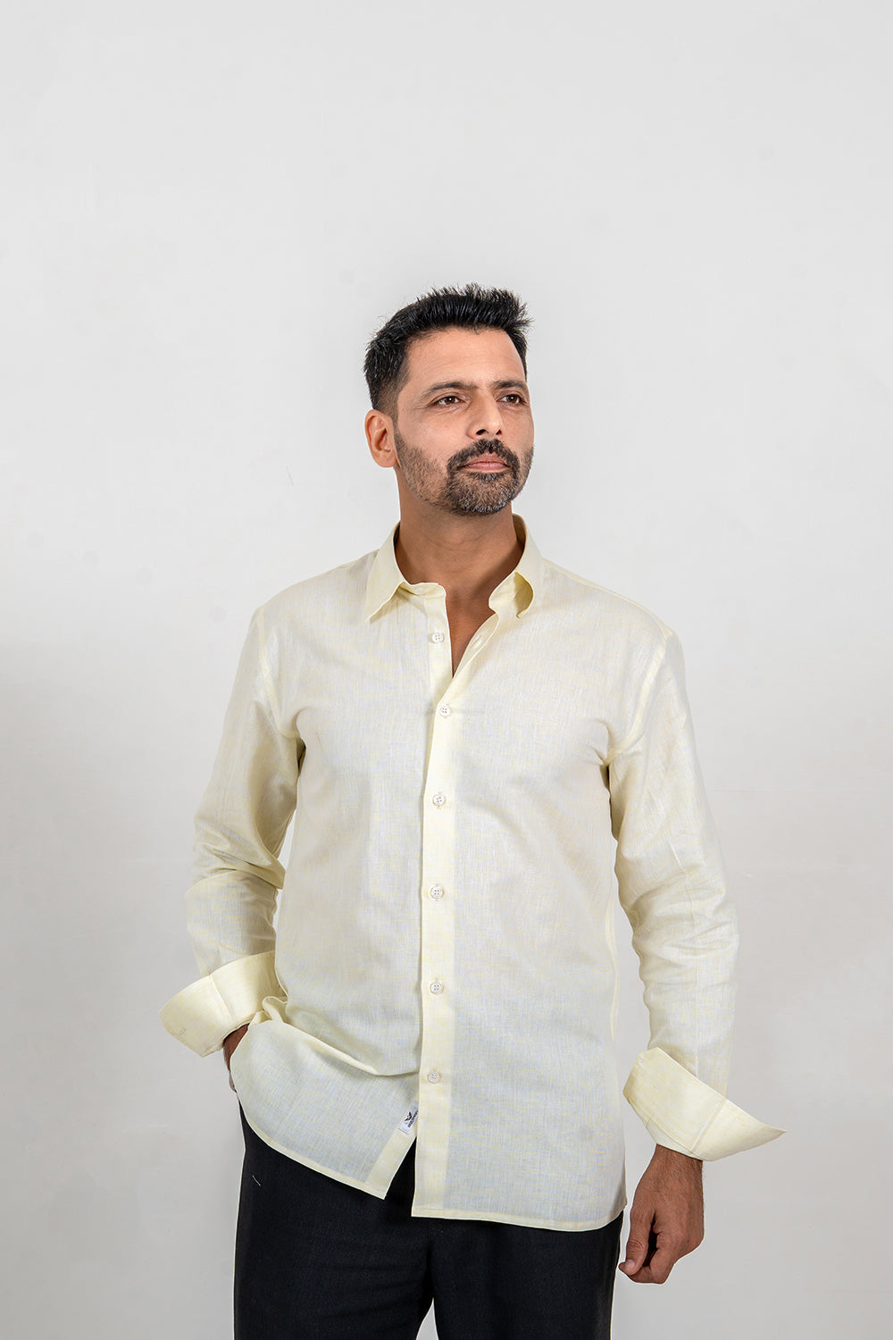 Powder Yellow Cotton-Linen Full Sleeve Shirt