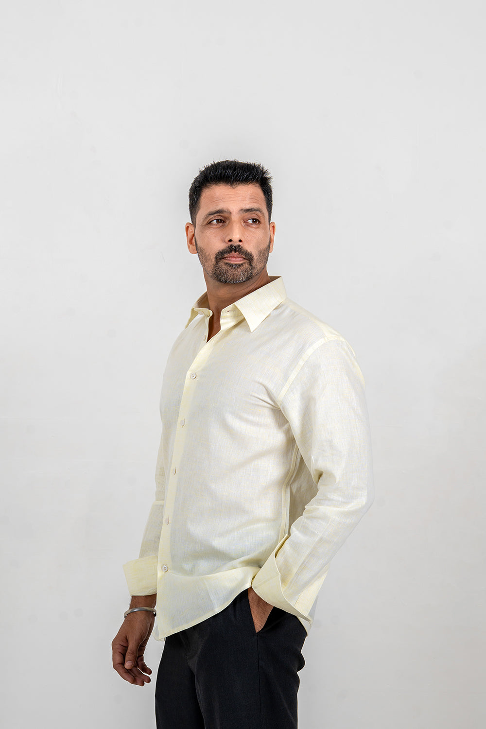 Powder Yellow Cotton-Linen Full Sleeve Shirt
