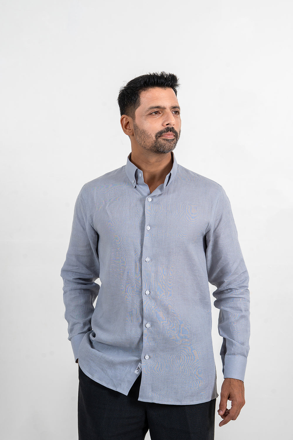 Light grey Linen Full Sleeve Button Down Shirt